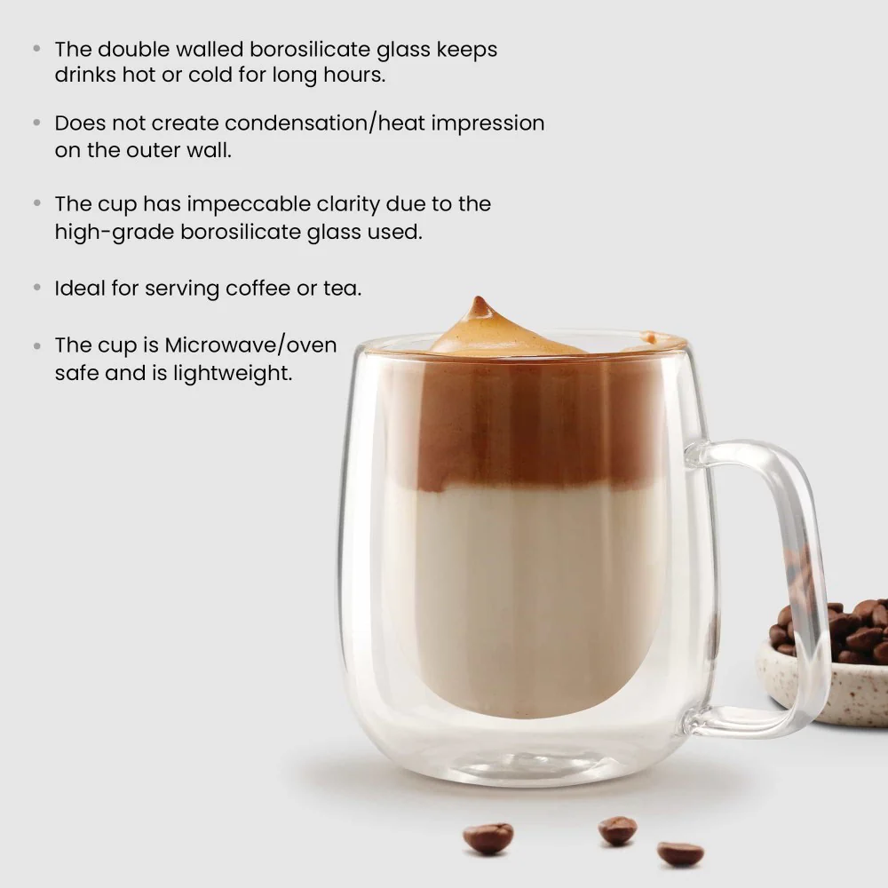 Double Wall Tea/Coffee Glass Mug (Treo by Milton) - Image 2