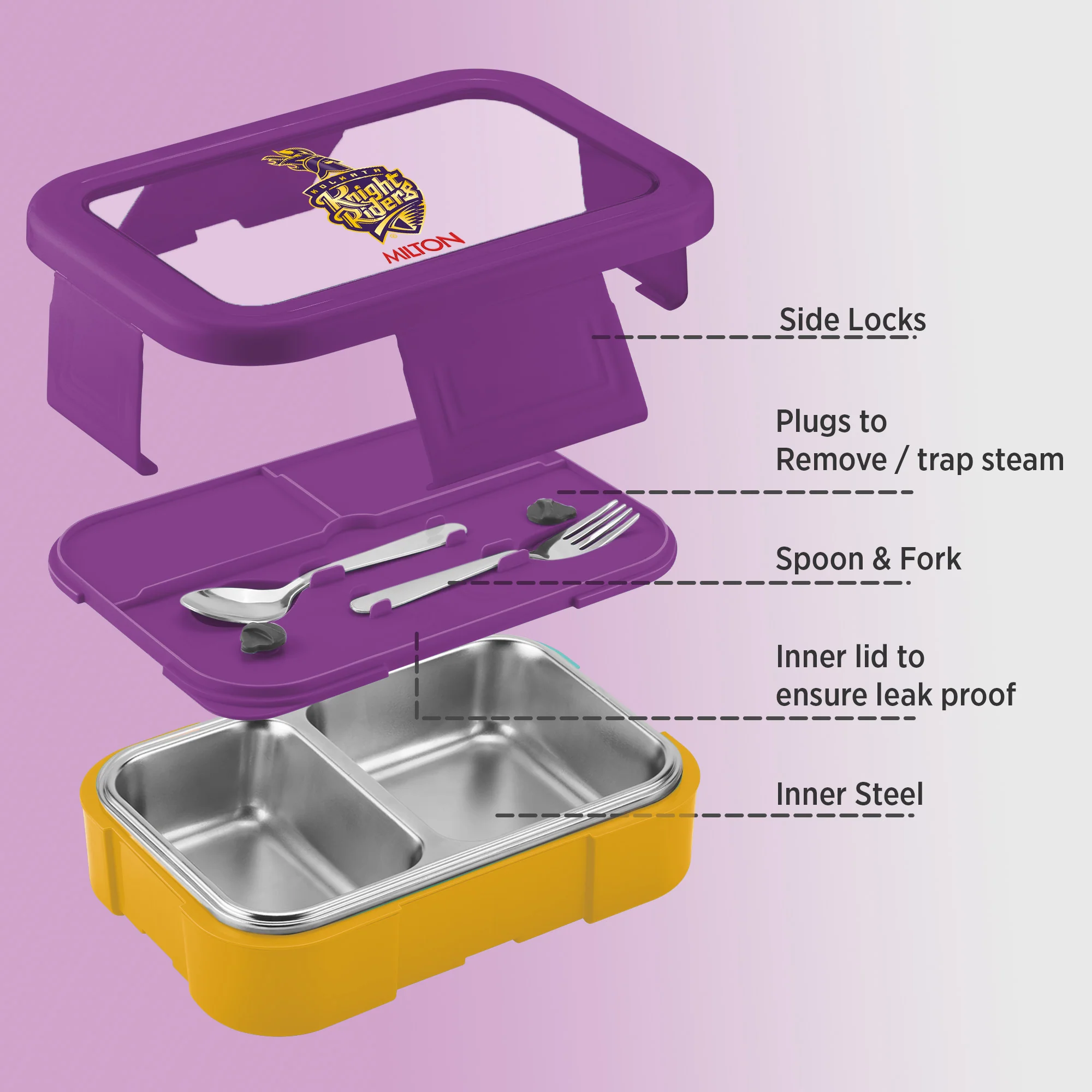 Sports Ethan 2 UV Printing Steel Thermoware Lunchbox - Kolkata Knight Riders (KKR) - Milton - Image 4