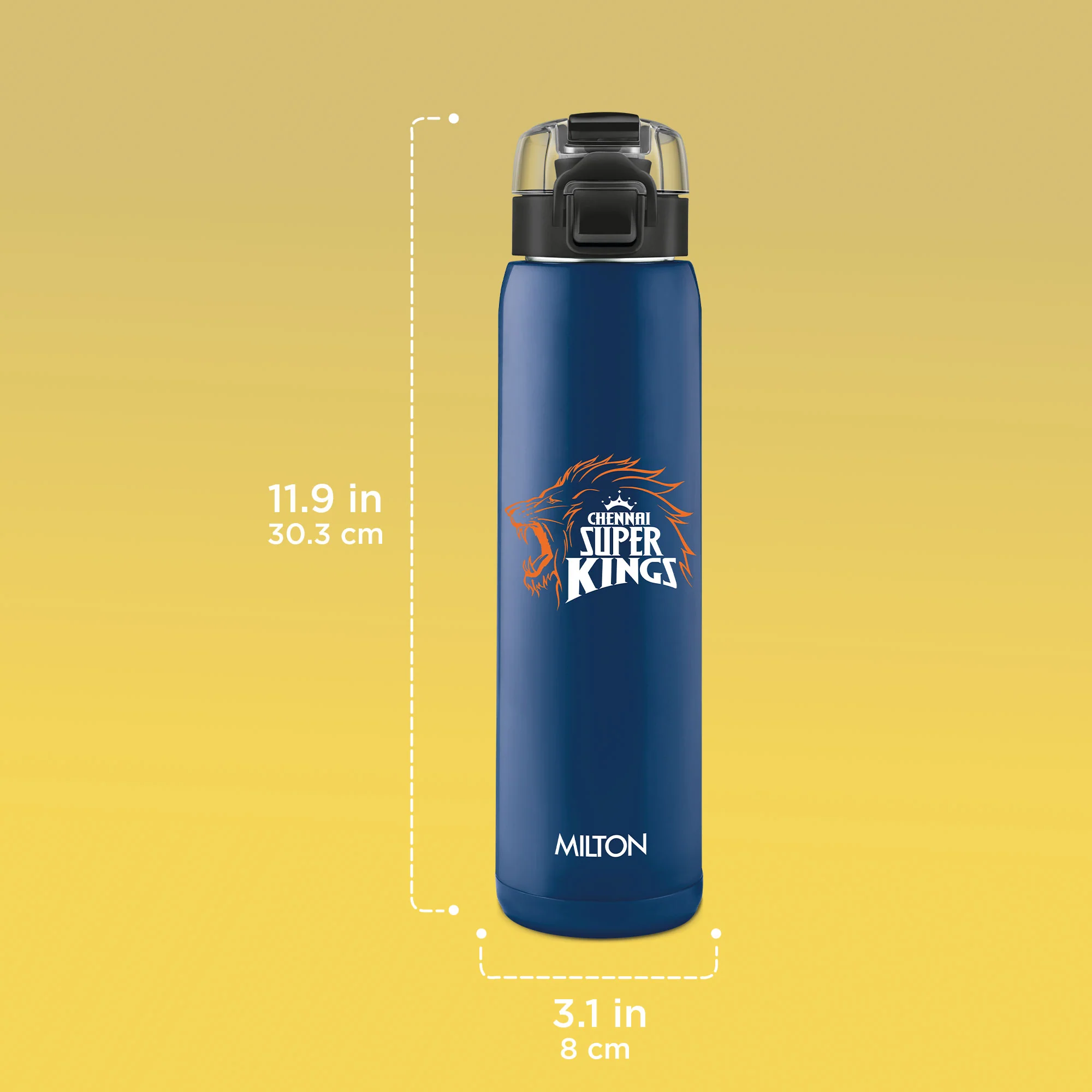 Sports Steel Edge UV Printing Thermoware Bottle With Twin Lid - Chennai Super Kings (CSK) - Milton - Image 10