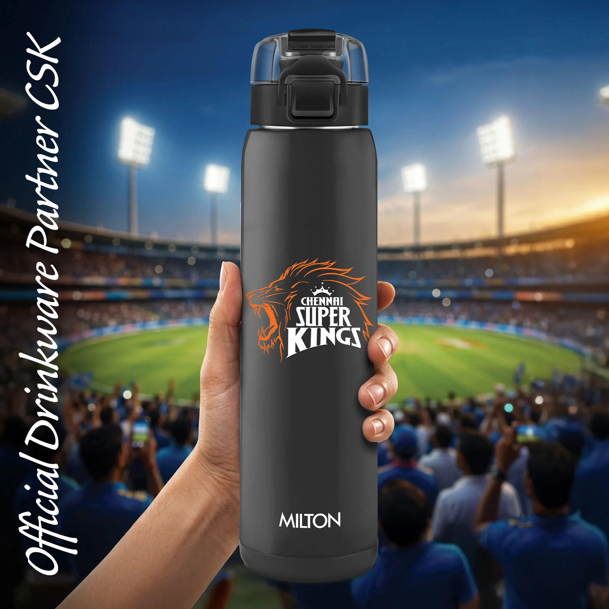 Sports Steel Edge UV Printing Thermoware Bottle With Twin Lid - Chennai Super Kings (CSK) - Milton - Image 7